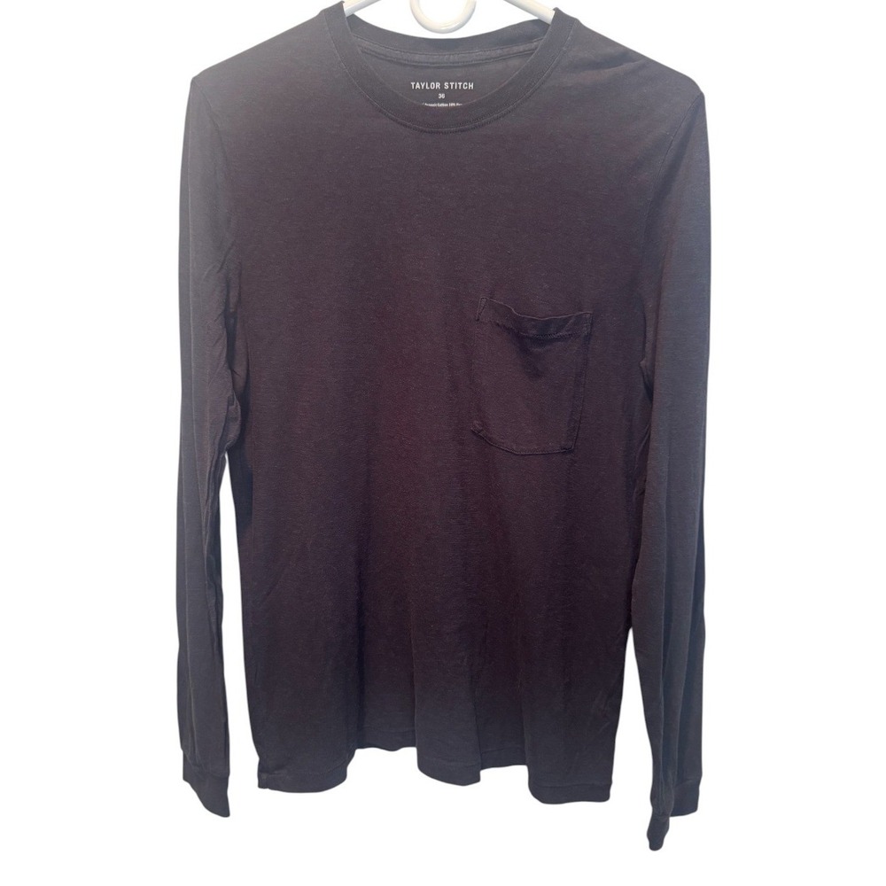 Taylor Stitch Mens Gray Long Sleeve Pocket Tee Organic Cotton Hemp 36